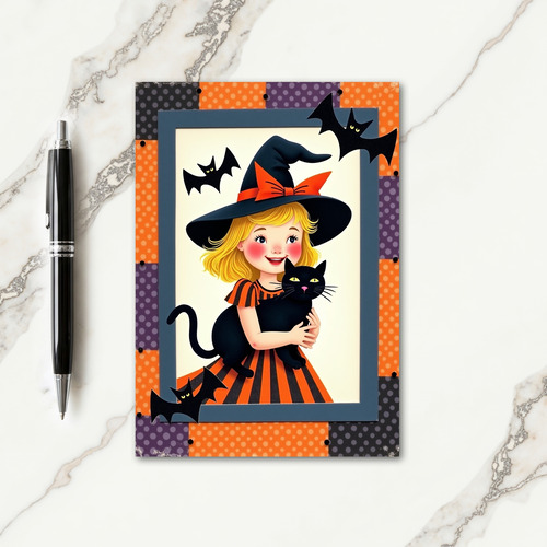 Cheerful Witch And Bat Friends Card thumbnail