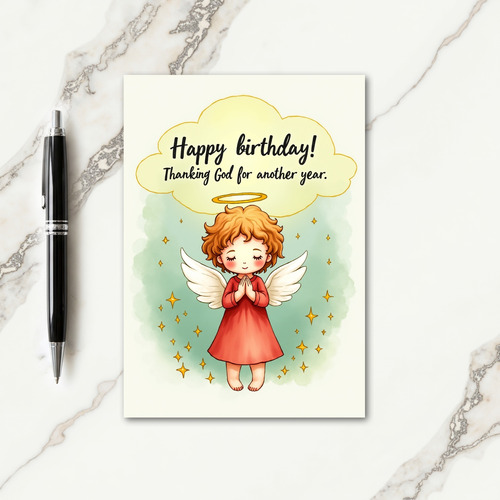 Cherished Birthday Winged Child Card