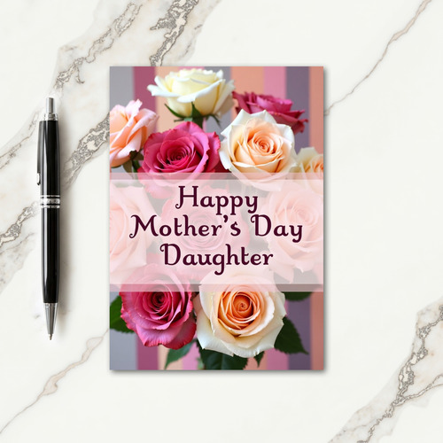 Chevron Peach Garden Rose Card