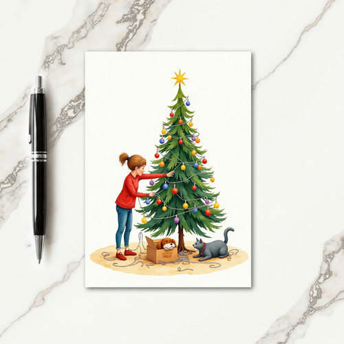 Child Decorates Tree Card