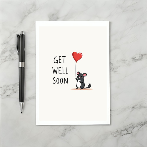 Chinchilla Get Well Soon Card with Heart Balloon