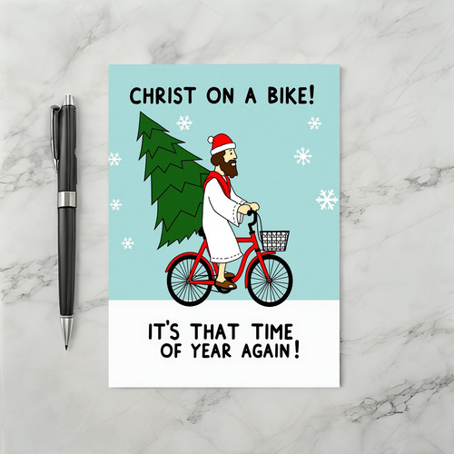 Christ On A Bike Funny Christmas Card