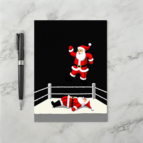 Christmas wrestling Santa Card