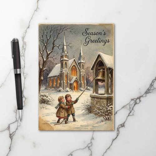 Christmas Church Bells Greetings Card
