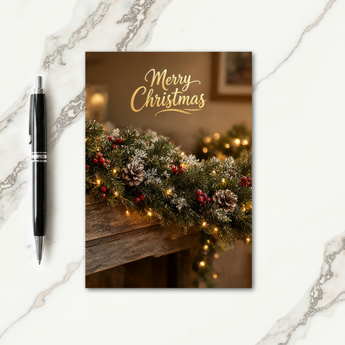 Christmas Garland With Lights Card