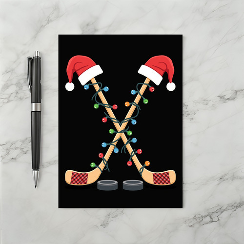 Christmas Hockey Santa Sticks Card
