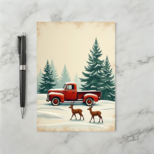 Christmas Red Truck Deer Card