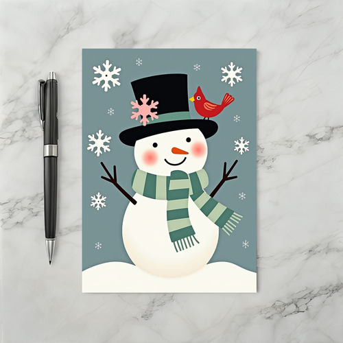Christmas Snowman With Cardinal Card
