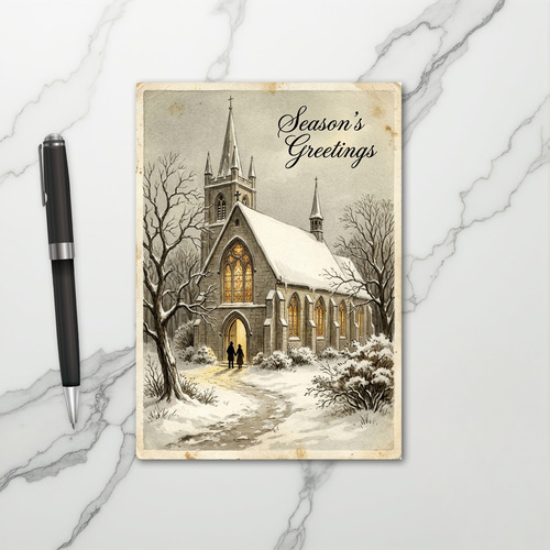 Christmas Snowy Church Card