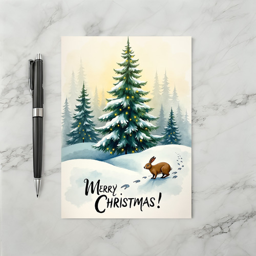 Christmas Tree Rabbit Snow Card