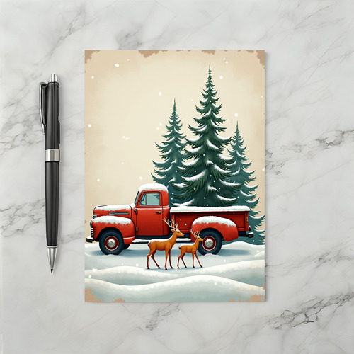 Christmas Vintage Truck Deer Snow