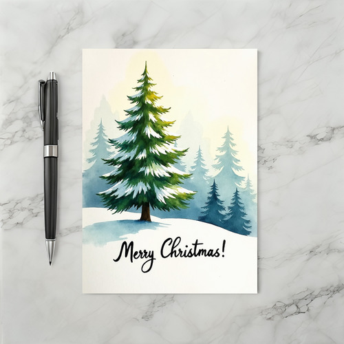 Christmas Watercolor Snowy Tree Card