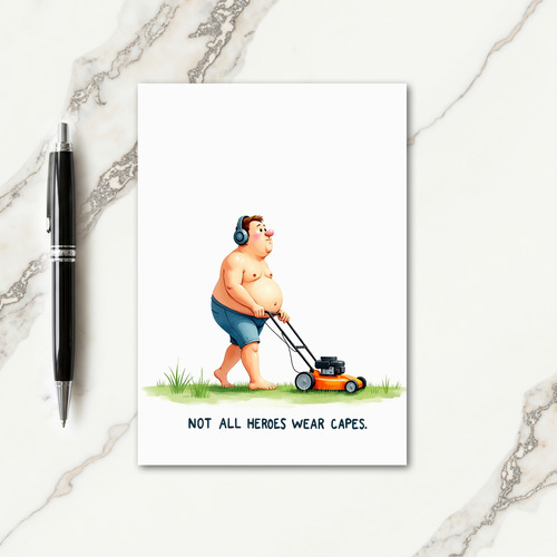 Chubby Dad Mowing Fathers Day Card