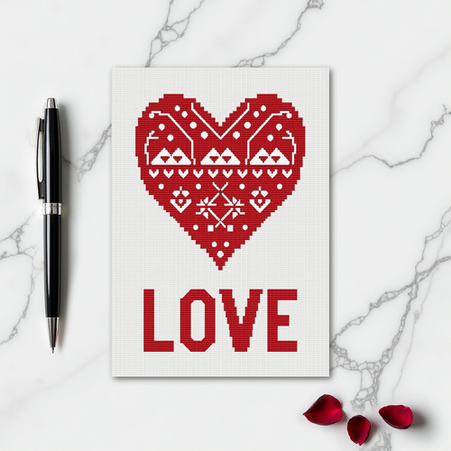 Classic Love Cross Stitch Heart Card