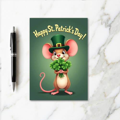 Clover Mouse Happy St Patricks Card