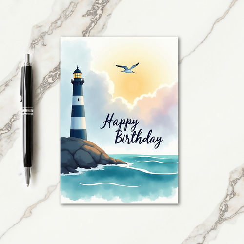 Coastal Lighthouse Birthday Wish Card