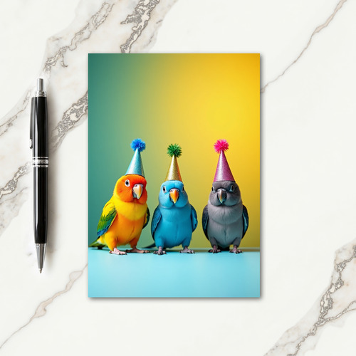 Colorful Bird Friends Birthday Card