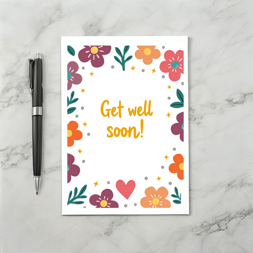 Colorful Cartoon Flowers Get Well Card