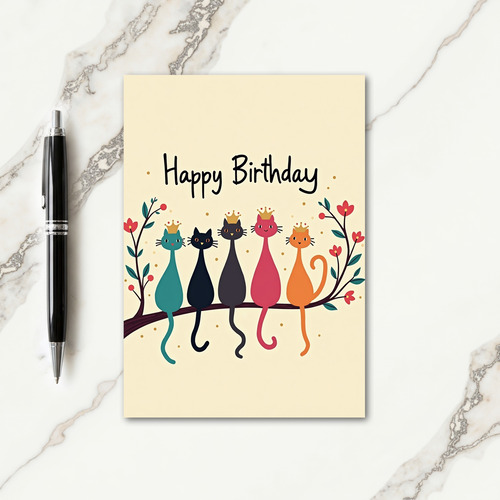 Colorful Cat Art Birthday Card