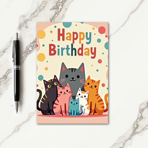 Colorful Cats Party Card
