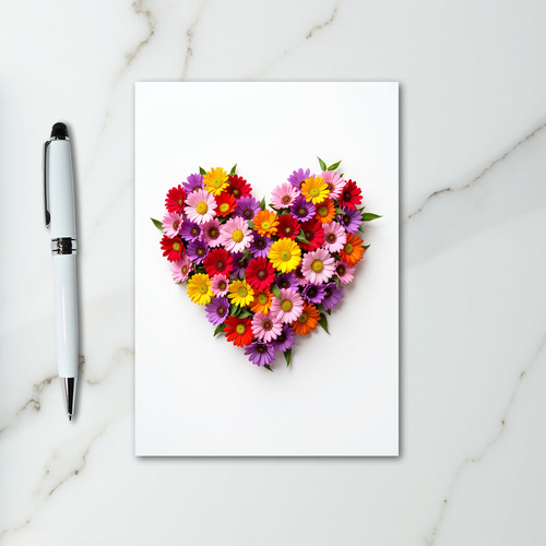 Colorful Flower Heart Love Card