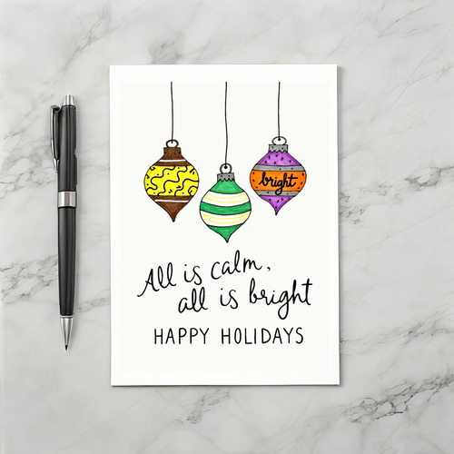 Colorful Hand Drawn Ornaments All is Calm Holiday Card