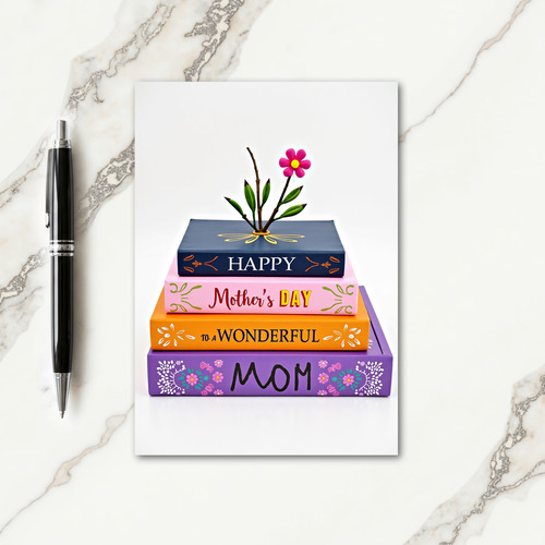 Colorful Stacked Books Mom Card