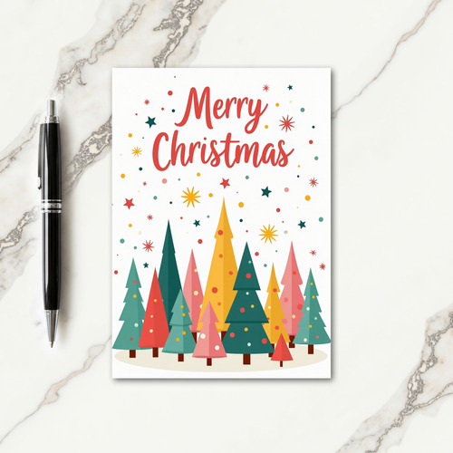 Colorful Trees Christmas Card