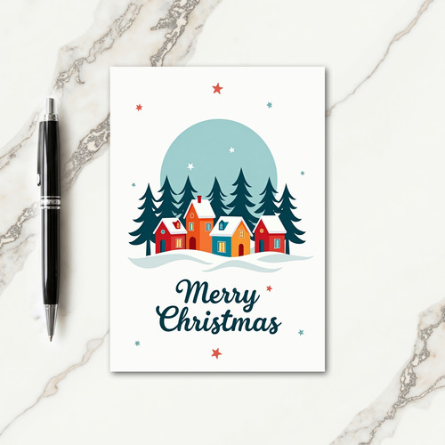 Colorful Village Christmas Card