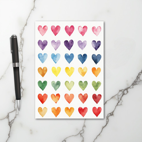 Colorful Watercolor Hearts Card