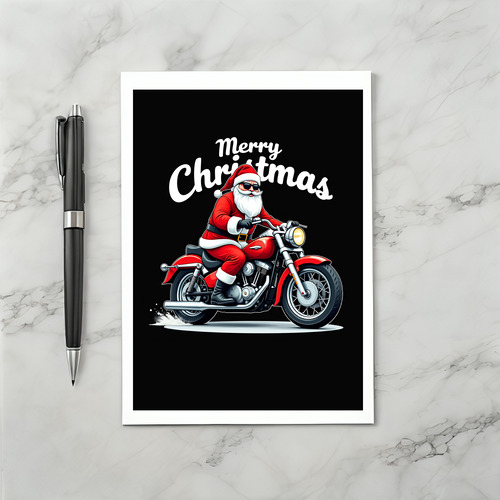 Cool Biker Santa Christmas Card Black Background
