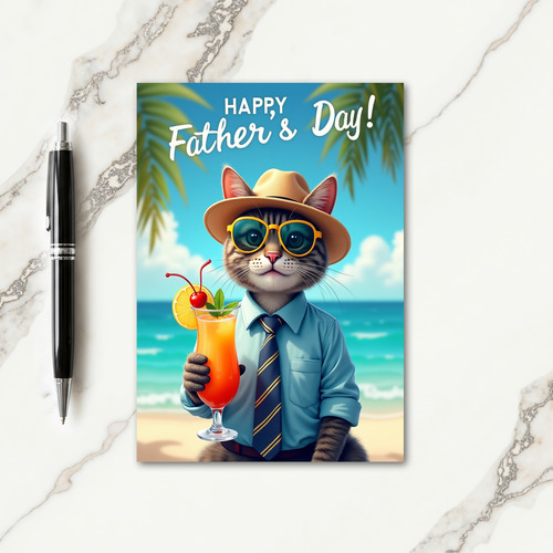 Cool Cat Fathers Day Beach Card