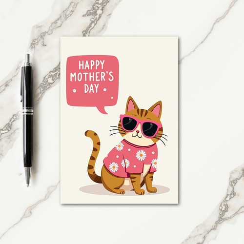 Cool Cat Mothers Day Illustration Card