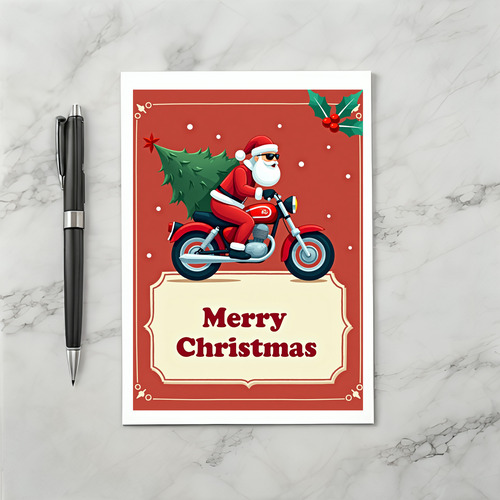 Cool Santa Riding Motorcycle Christmas Card