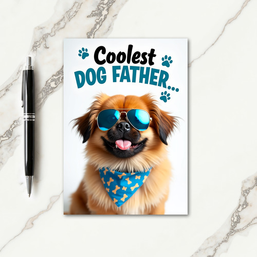 Coolest Dog Father Teal Paw Card