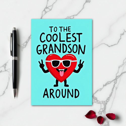 Coolest Grandson Heart Birthday Card