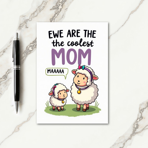 Coolest Mom Sheep Illustration Card