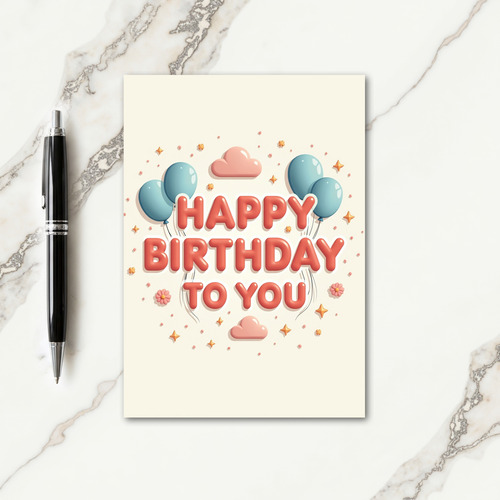Coral Balloon Birthday Card
