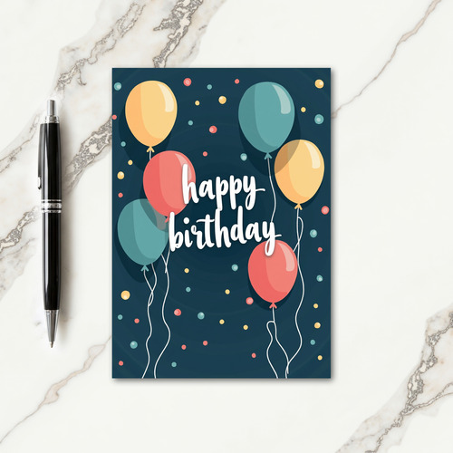 Coral Balloons Birthday Wishes Card