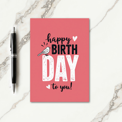 Coral Bird Birthday Card