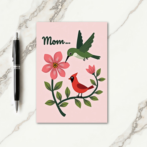 Coral Bird Moms Day Art Card