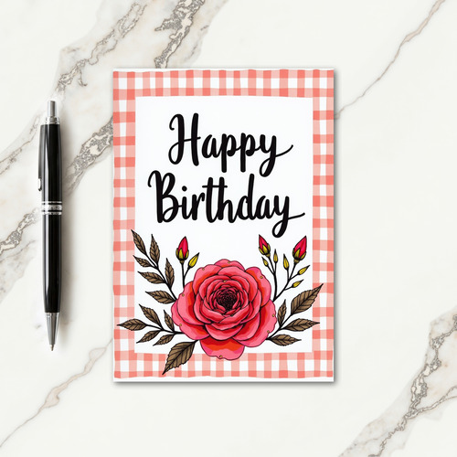 Coral Gingham Birthday Card