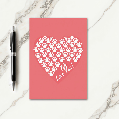 Coral Paw Prints Love You Card