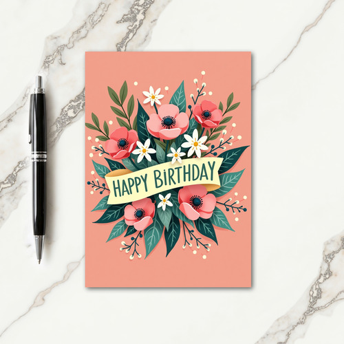 Coral Pink Birthday Bouquet Card