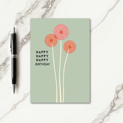 Coral Pink Floral Birthday Card