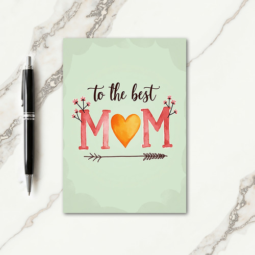 Coral Pink Mom Heart Illustration Card