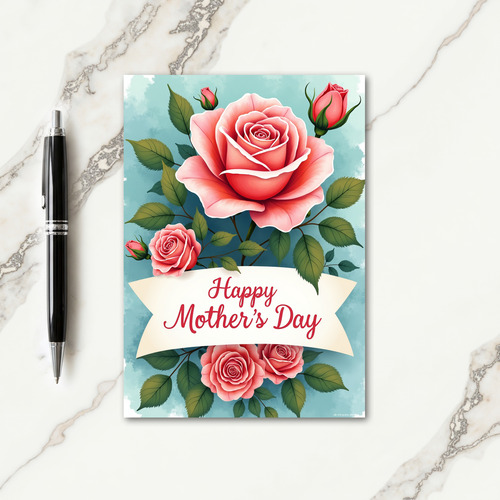 Coral Rose Floral Mothers Card