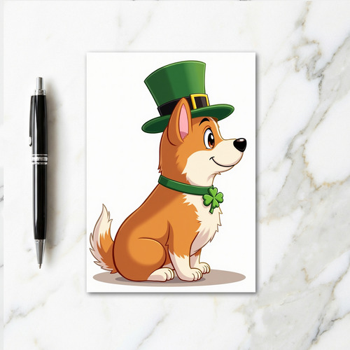 Corgi Clover Luck St Patricks Card