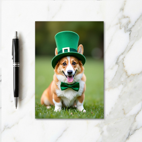 Corgi In Green Top Hat Fun Card