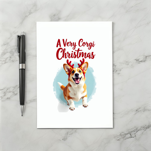 Corgi with Reindeer antlers Christmas Card